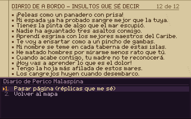 El diario de a bordo con la lista de insultos aprendidos