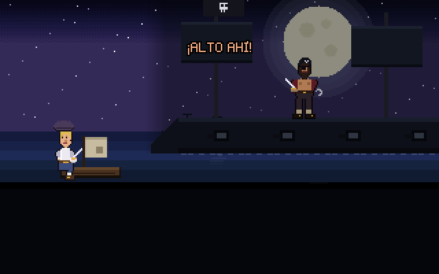 La intro: la barca del protagonista junto a un barco pirata negro bajo la luna